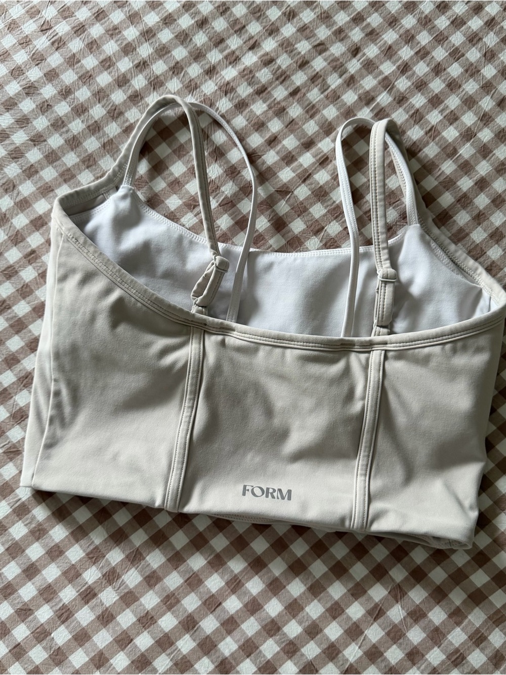 FORM Active Double Layered Corset Style Sports Bra in Taupe & White - Picture 3 of 5